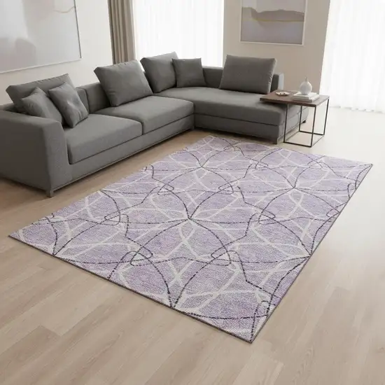 Lavender And Ivory Geometric Washable Area Rug With UV Protection Photo 2