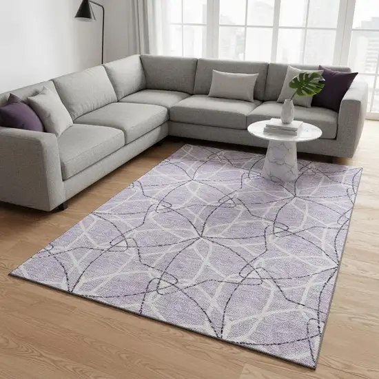 Lavender And Ivory Geometric Washable Area Rug With UV Protection Photo 2