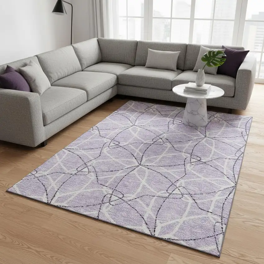 Lavender And Ivory Geometric Washable Area Rug With UV Protection Photo 2