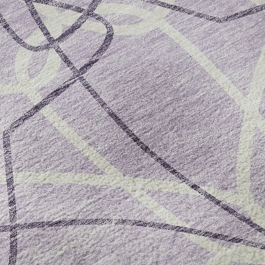 Lavender And Ivory Geometric Washable Area Rug With UV Protection Photo 9
