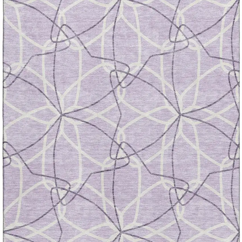 Lavender And Ivory Geometric Washable Area Rug With UV Protection Photo 2