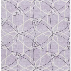 Photo of Lavender And Ivory Geometric Washable Area Rug With UV Protection