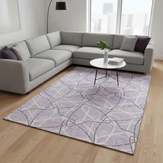 Lavender And Ivory Geometric Washable Area Rug With UV Protection Photo 2