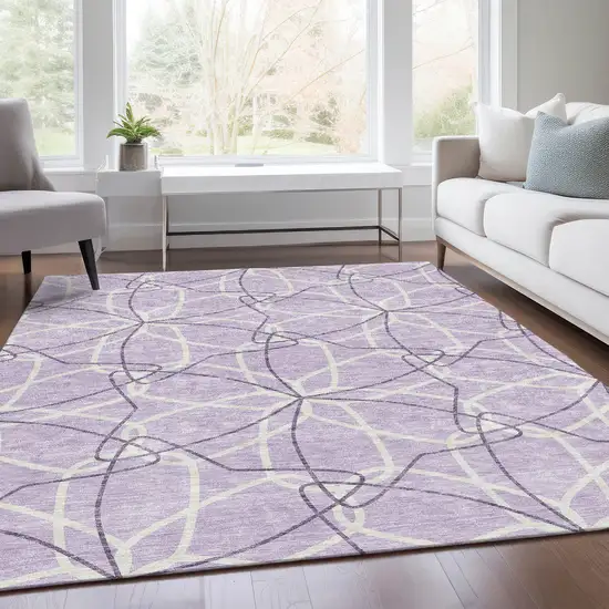 Lavender And Ivory Geometric Washable Area Rug With UV Protection Photo 5