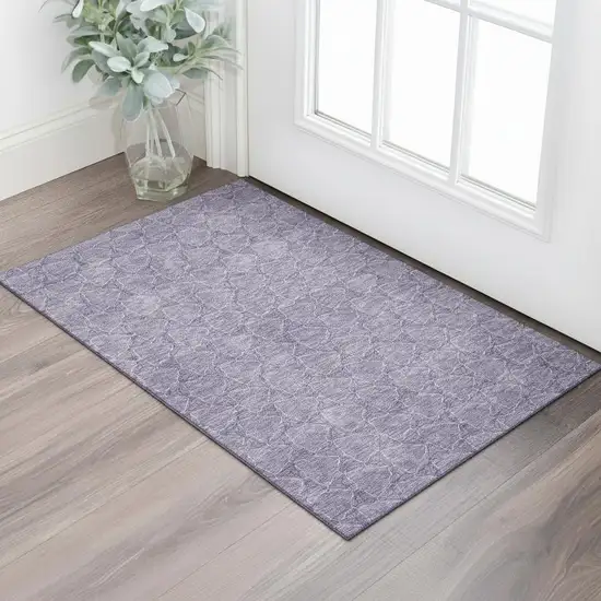 Lavender And Ivory Geometric Washable Area Rug With UV Protection Photo 1