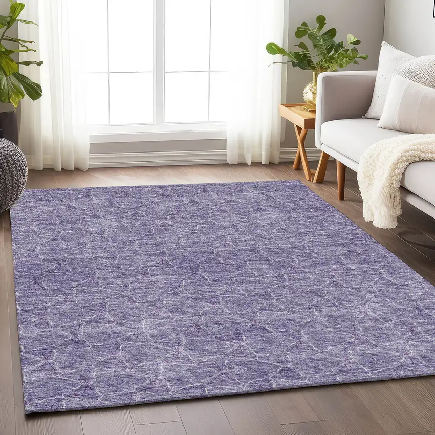 Lavender And Ivory Geometric Washable Area Rug With UV Protection Photo 4