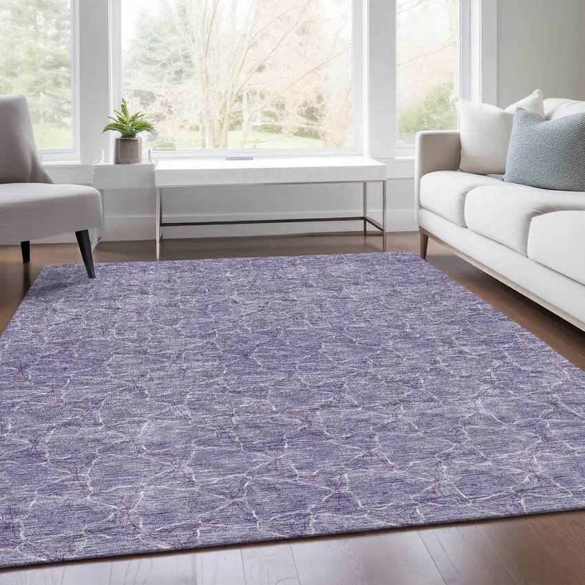 Lavender And Ivory Geometric Washable Area Rug With UV Protection Photo 5