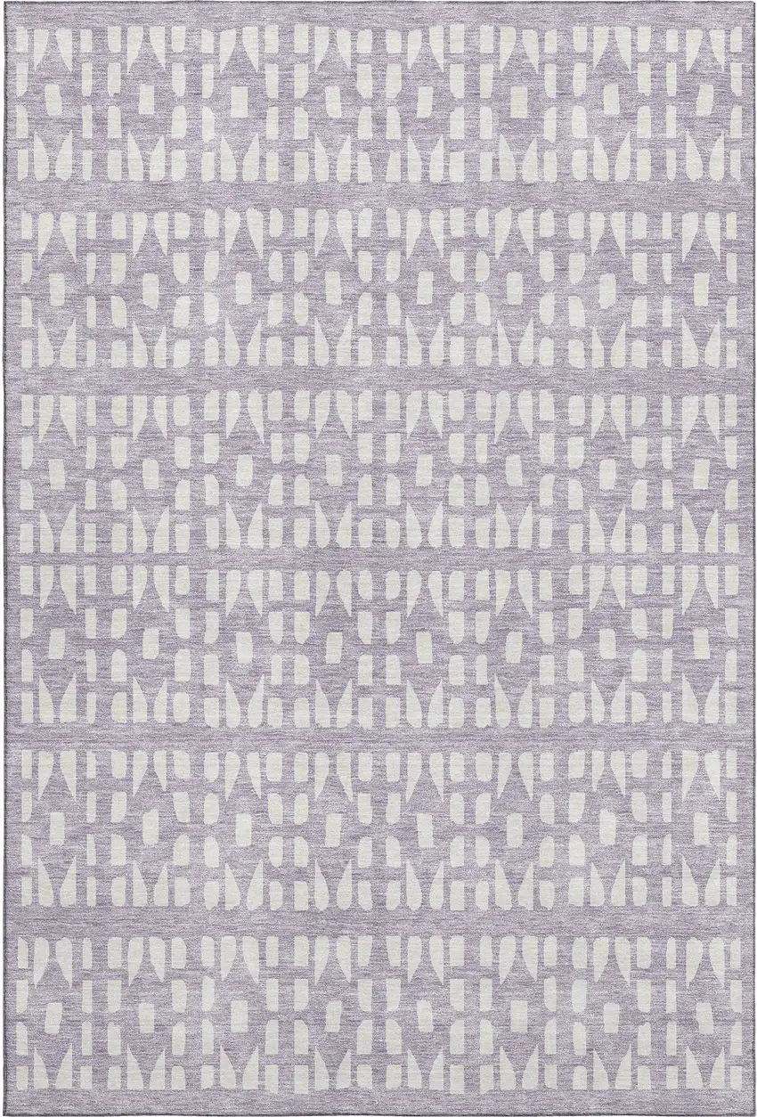 Lavender And Ivory Geometric Washable Area Rug With UV Protection Photo 1