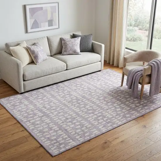 Lavender And Ivory Geometric Washable Area Rug With UV Protection Photo 1