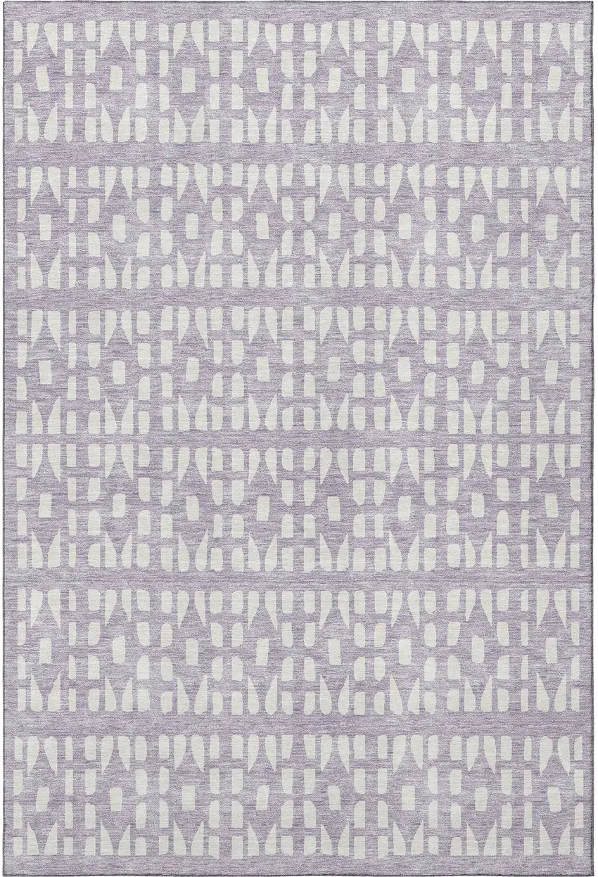 Lavender And Ivory Geometric Washable Area Rug With UV Protection Photo 3