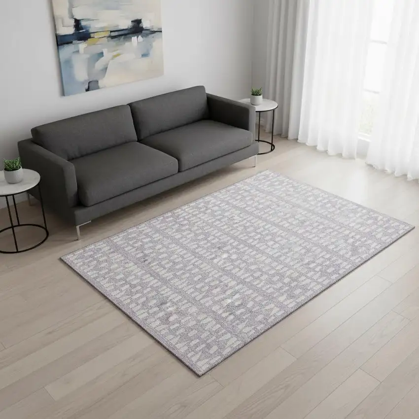 Lavender And Ivory Geometric Washable Area Rug With UV Protection Photo 2