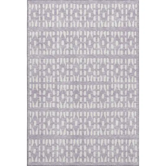 Lavender And Ivory Geometric Washable Area Rug With UV Protection Photo 1