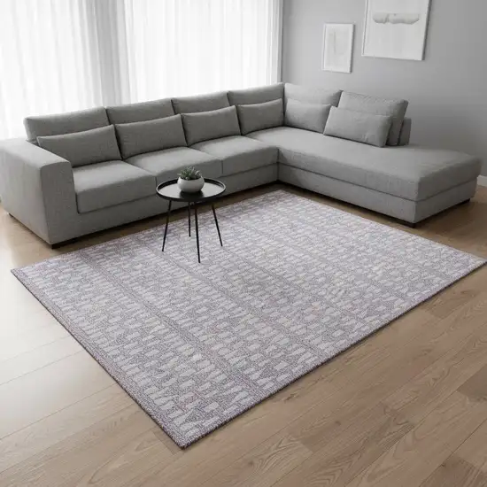 Lavender And Ivory Geometric Washable Area Rug With UV Protection Photo 2