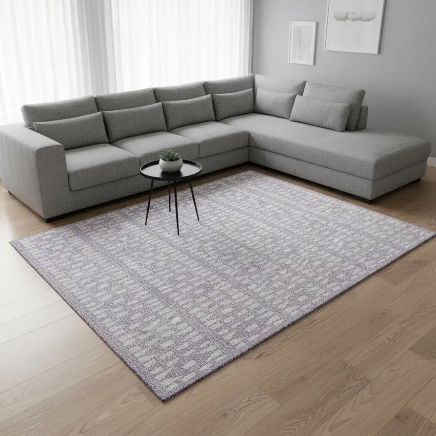 Lavender And Ivory Geometric Washable Area Rug With UV Protection Photo 2