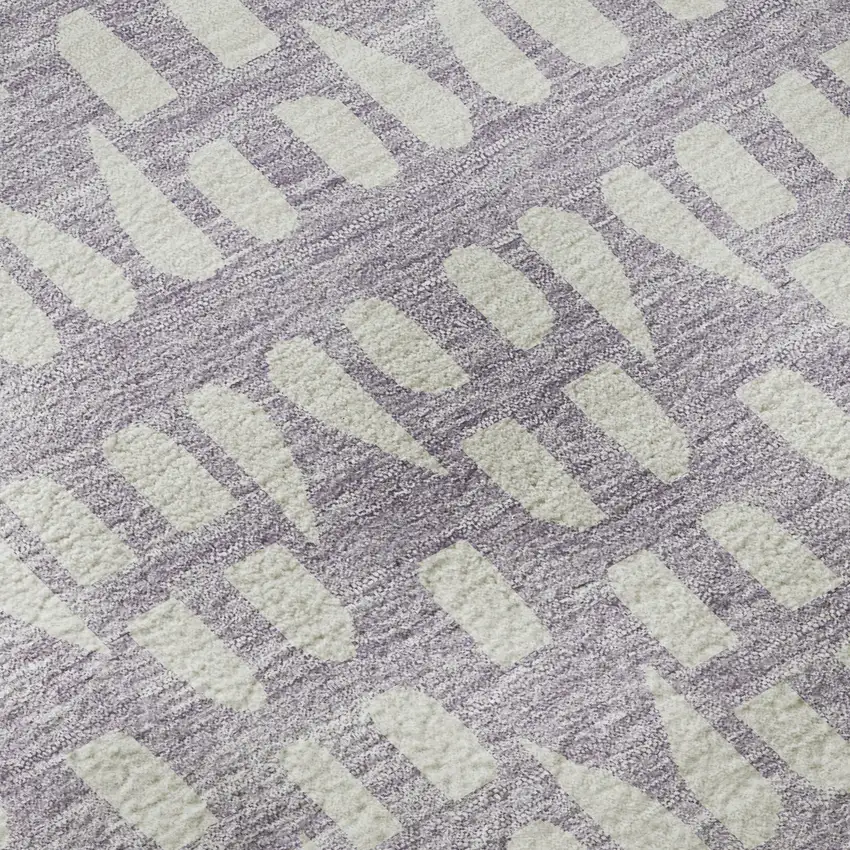 Lavender And Ivory Geometric Washable Area Rug With UV Protection Photo 9