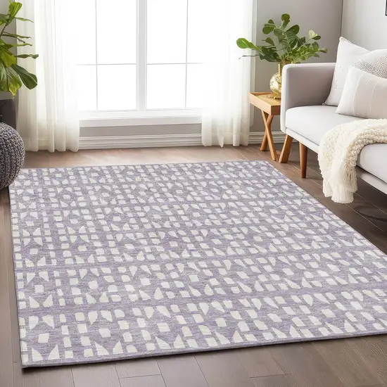 Lavender And Ivory Geometric Washable Area Rug With UV Protection Photo 4