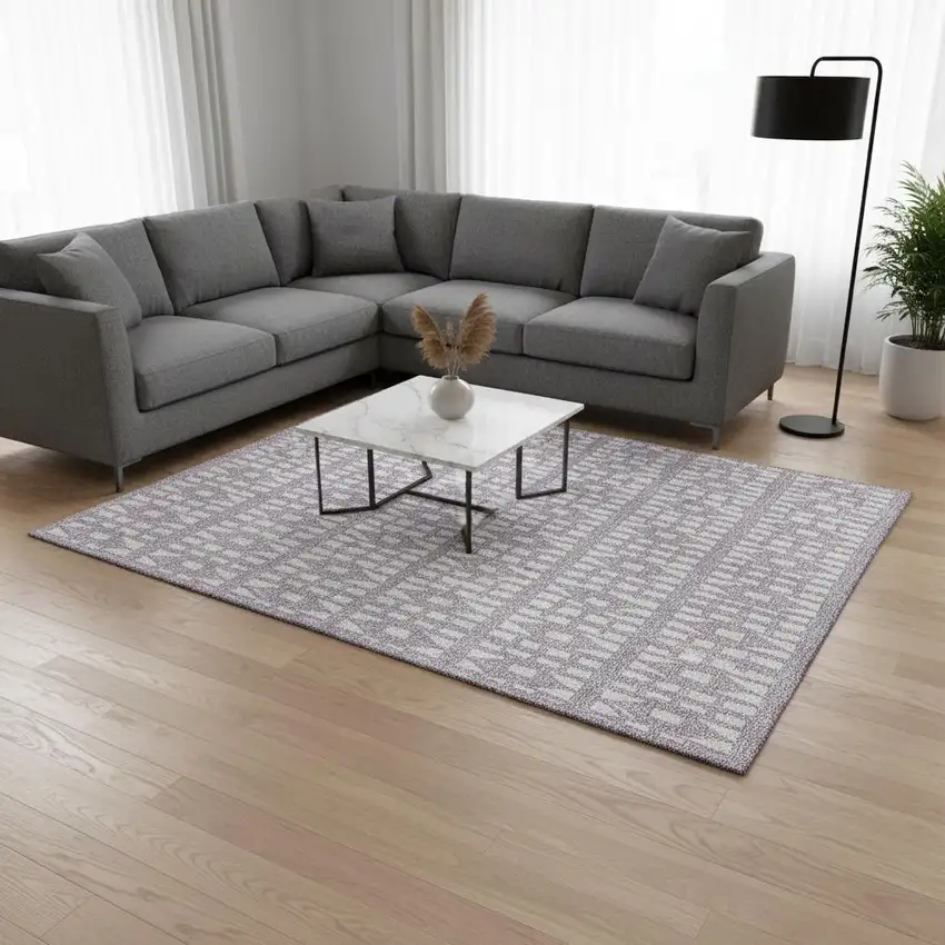 Lavender And Ivory Geometric Washable Area Rug With UV Protection Photo 2