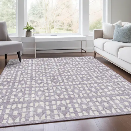 Lavender And Ivory Geometric Washable Area Rug With UV Protection Photo 5