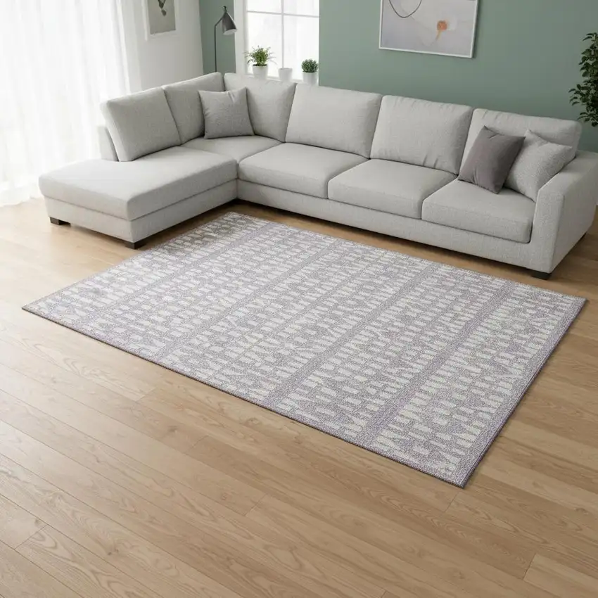 Lavender And Ivory Geometric Washable Area Rug With UV Protection Photo 2