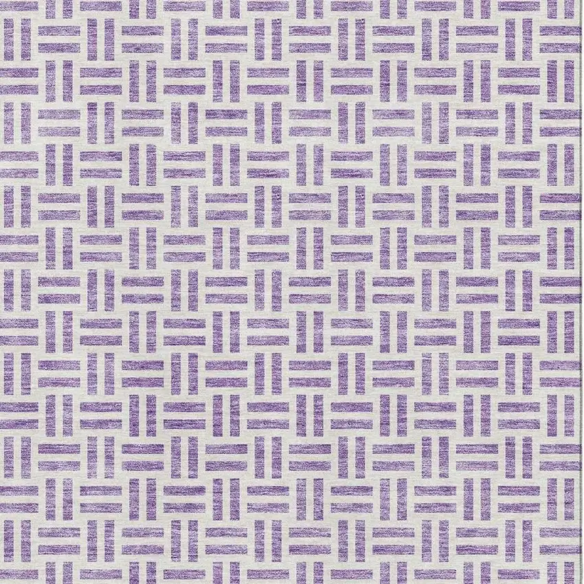 Lavender And Ivory Geometric Washable Area Rug With UV Protection Photo 3