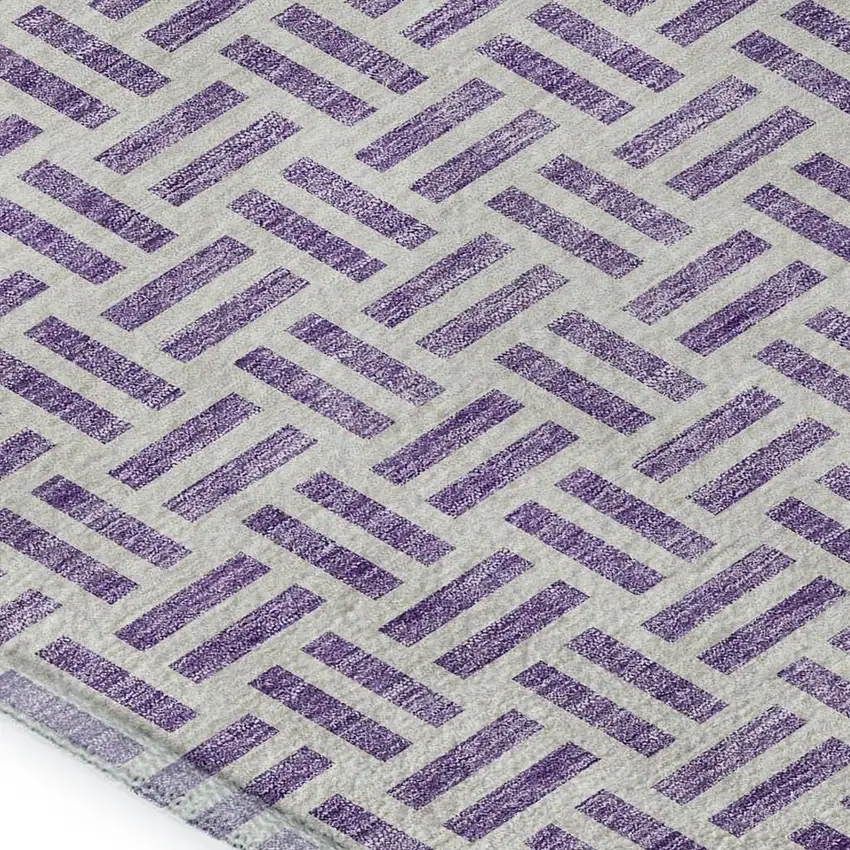 Lavender And Ivory Geometric Washable Area Rug With UV Protection Photo 2