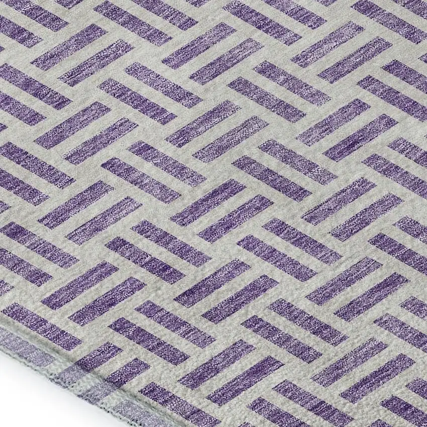 Lavender And Ivory Geometric Washable Area Rug With UV Protection Photo 2
