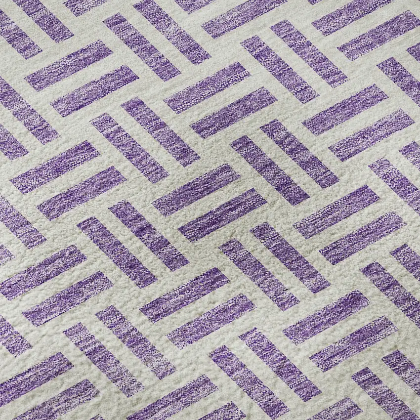 Lavender And Ivory Geometric Washable Area Rug With UV Protection Photo 9