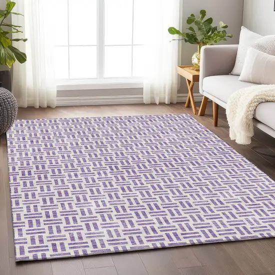 Lavender And Ivory Geometric Washable Area Rug With UV Protection Photo 3