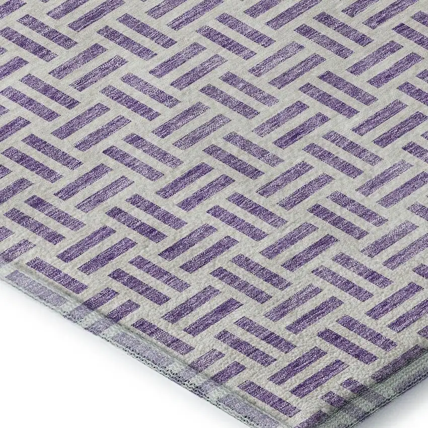 Lavender And Ivory Geometric Washable Area Rug With UV Protection Photo 2