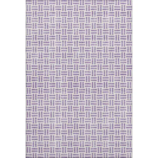Lavender And Ivory Geometric Washable Area Rug With UV Protection Photo 5