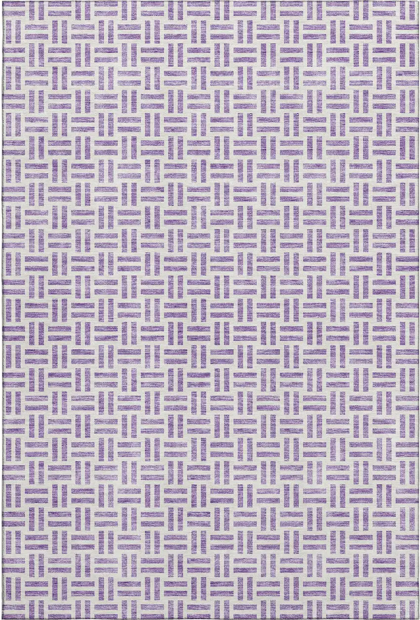 Lavender And Ivory Geometric Washable Area Rug With UV Protection Photo 5