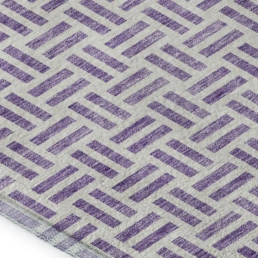 Lavender And Ivory Geometric Washable Area Rug With UV Protection Photo 2