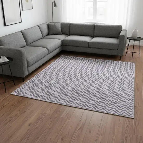 Lavender And Ivory Geometric Washable Area Rug With UV Protection Photo 2