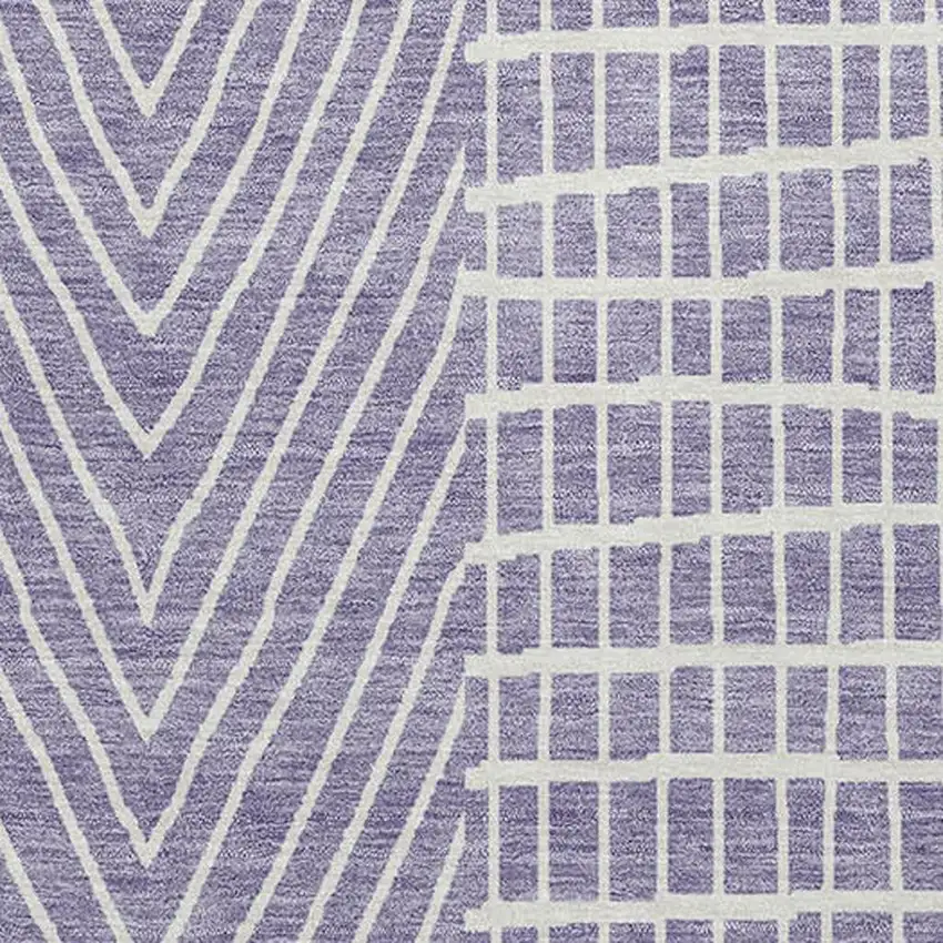 Lavender And Ivory Geometric Washable Area Rug With UV Protection Photo 2