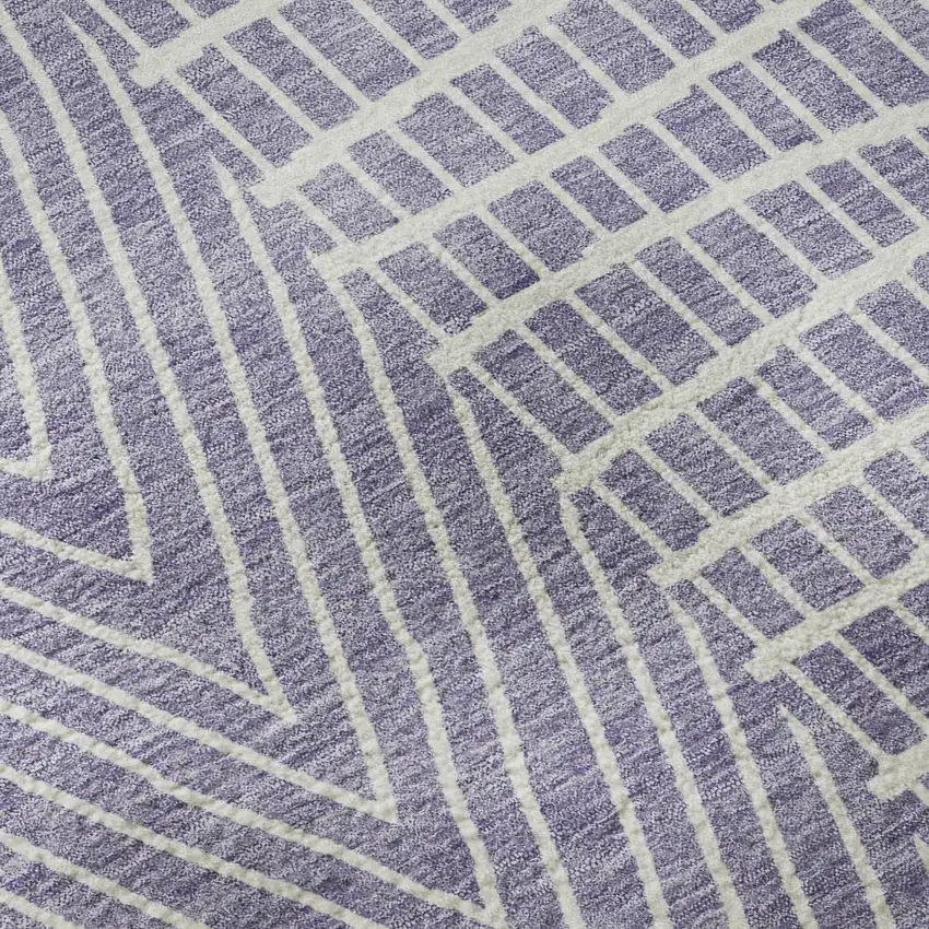 Lavender And Ivory Geometric Washable Area Rug With UV Protection Photo 9
