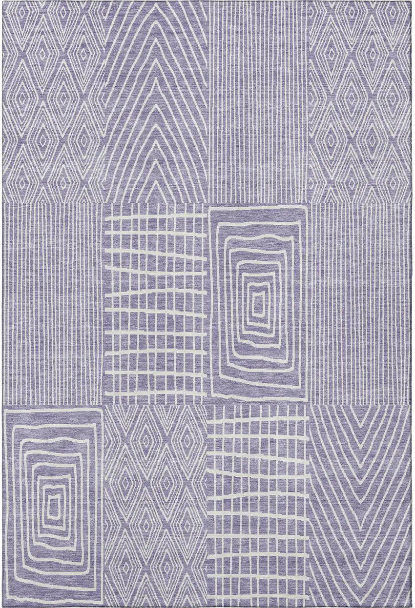 Lavender And Ivory Geometric Washable Area Rug With UV Protection Photo 3
