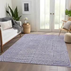 Photo of Lavender And Ivory Geometric Washable Area Rug With UV Protection