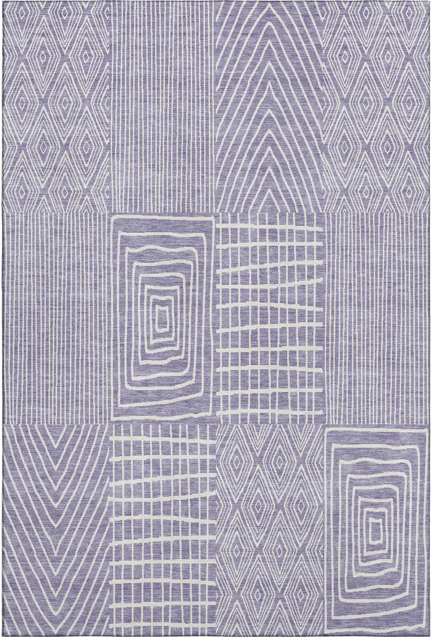 Lavender And Ivory Geometric Washable Area Rug With UV Protection Photo 1