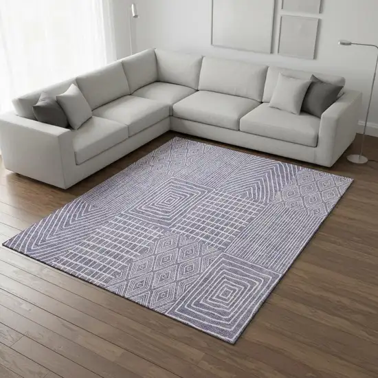 Lavender And Ivory Geometric Washable Area Rug With UV Protection Photo 2