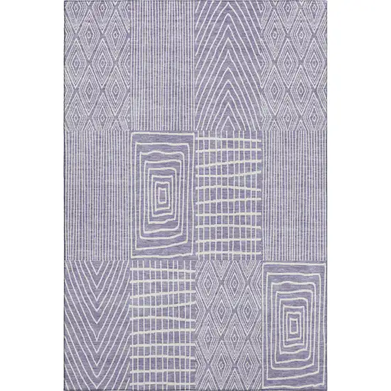Lavender And Ivory Geometric Washable Area Rug With UV Protection Photo 1