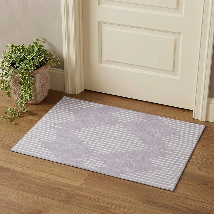 Lavender And Ivory Geometric Washable Area Rug With UV Protection Photo 1