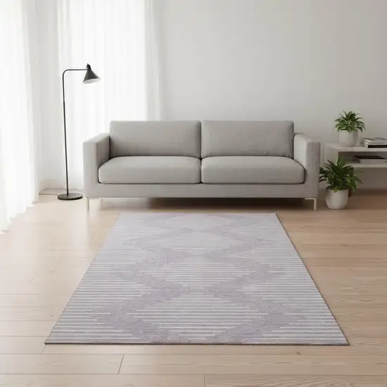 Lavender And Ivory Geometric Washable Area Rug With UV Protection Photo 2