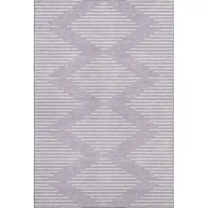 Photo of Lavender And Ivory Geometric Washable Area Rug With UV Protection