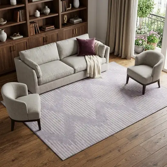 Lavender And Ivory Geometric Washable Area Rug With UV Protection Photo 1