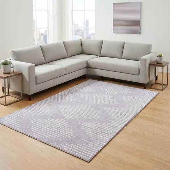 Lavender And Ivory Geometric Washable Area Rug With UV Protection Photo 2