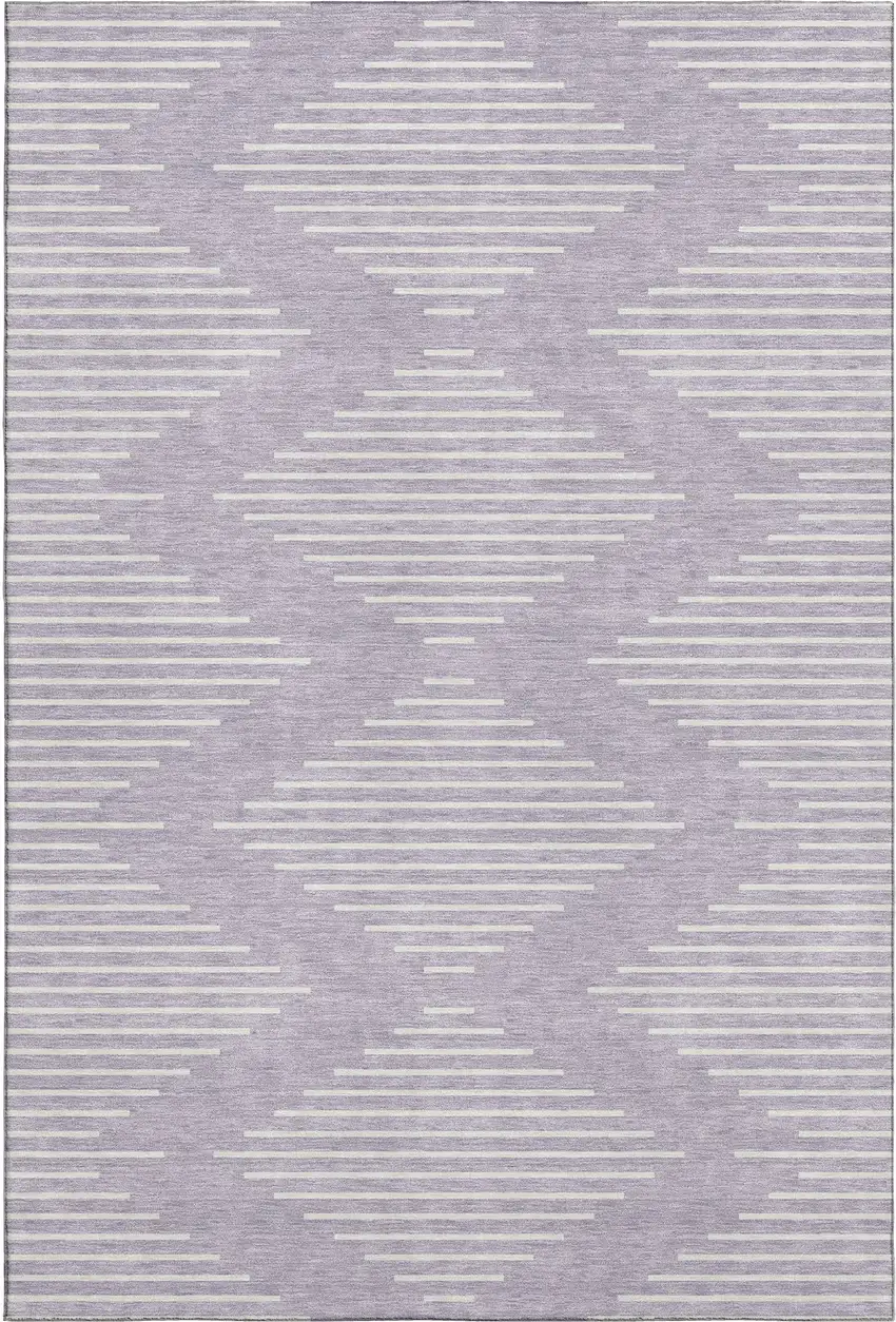 Lavender And Ivory Geometric Washable Area Rug With UV Protection Photo 1