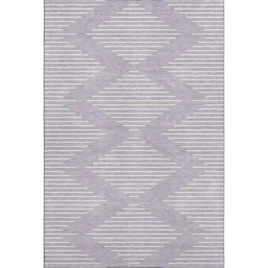 Lavender And Ivory Geometric Washable Area Rug With UV Protection Photo 1