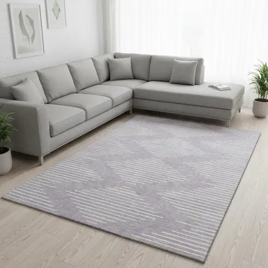 Lavender And Ivory Geometric Washable Area Rug With UV Protection Photo 2