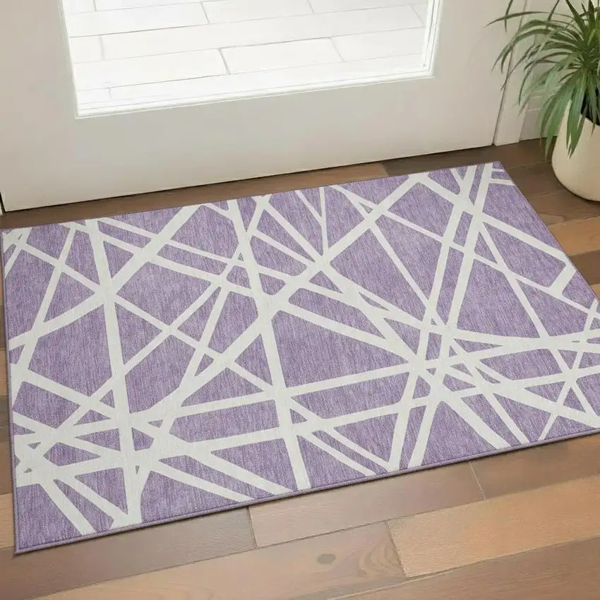 Lavender And Ivory Geometric Washable Area Rug With UV Protection Photo 2