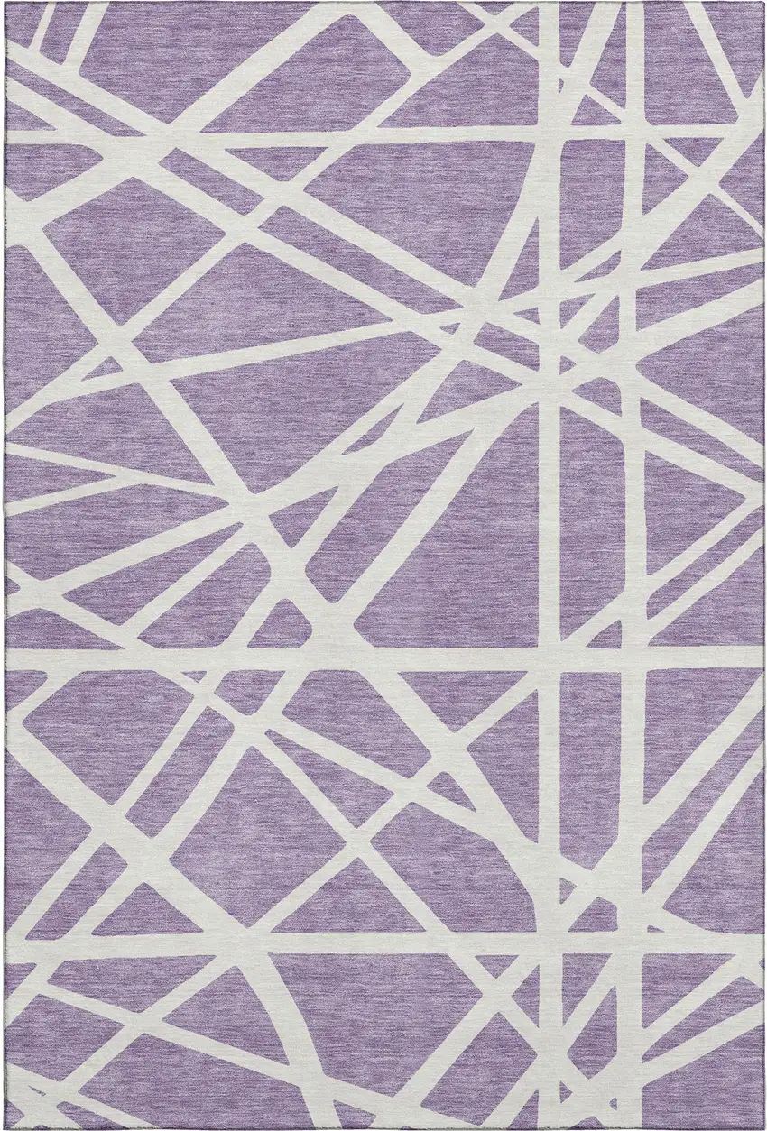 Lavender And Ivory Geometric Washable Area Rug With UV Protection Photo 1
